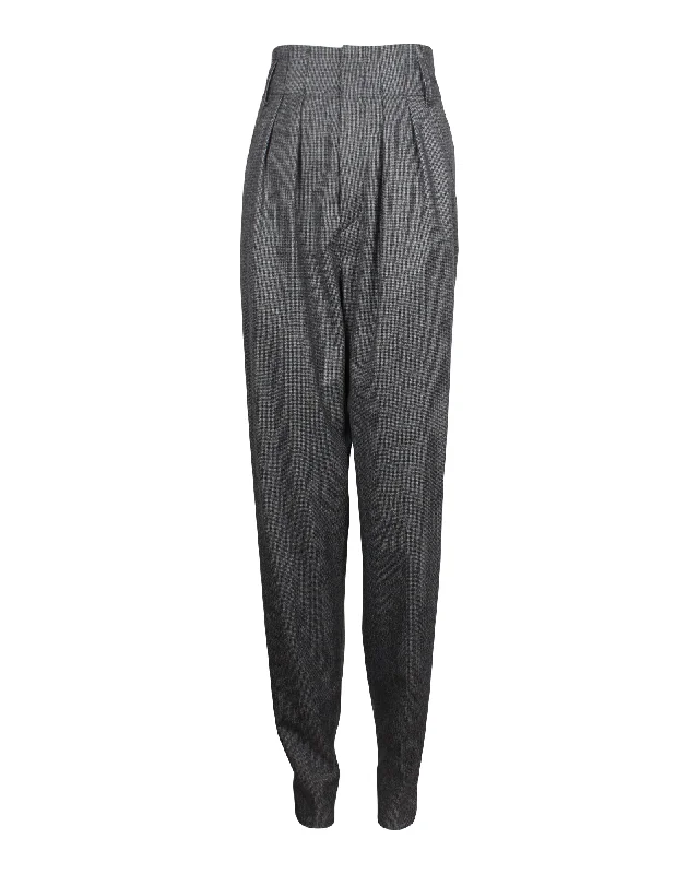 soft cotton cargo pants -Isabel Marant Pleated High Waist Straight Pants in Grey Virgin Wool