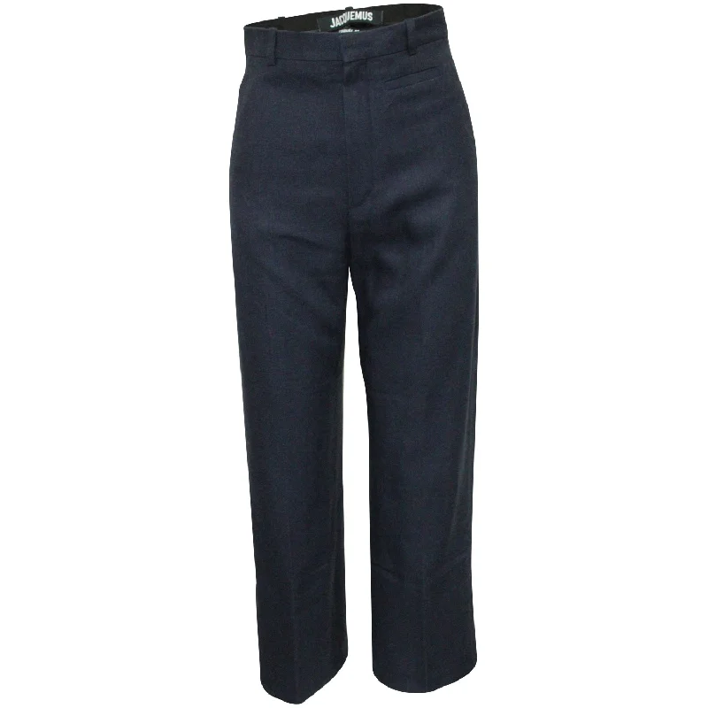 warm thermal chino pants -Jacquemus High-Waist Straight-Leg Pants in Navy Linen