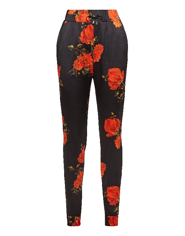 stretchy ribbed cargo pants -Jogging Trousers "Red Flowers Print"