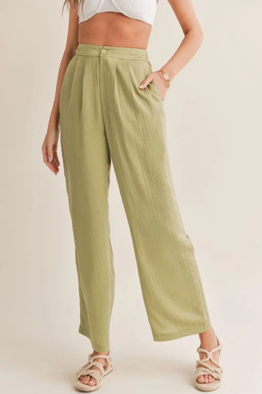 durable work sweat pants -Juicy Pleated Pants In Sage Mint