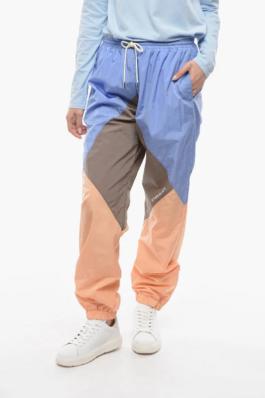 lightweight linen chino pants -Khrisjoy Colorblock Nylon Joggers with Ankle Zip