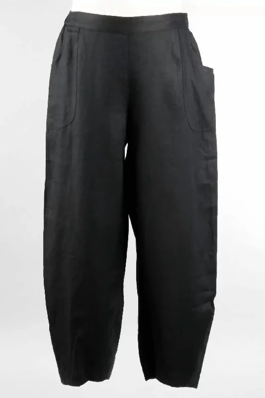 breathable cotton dress pants -Linen Lantern Pant In Black