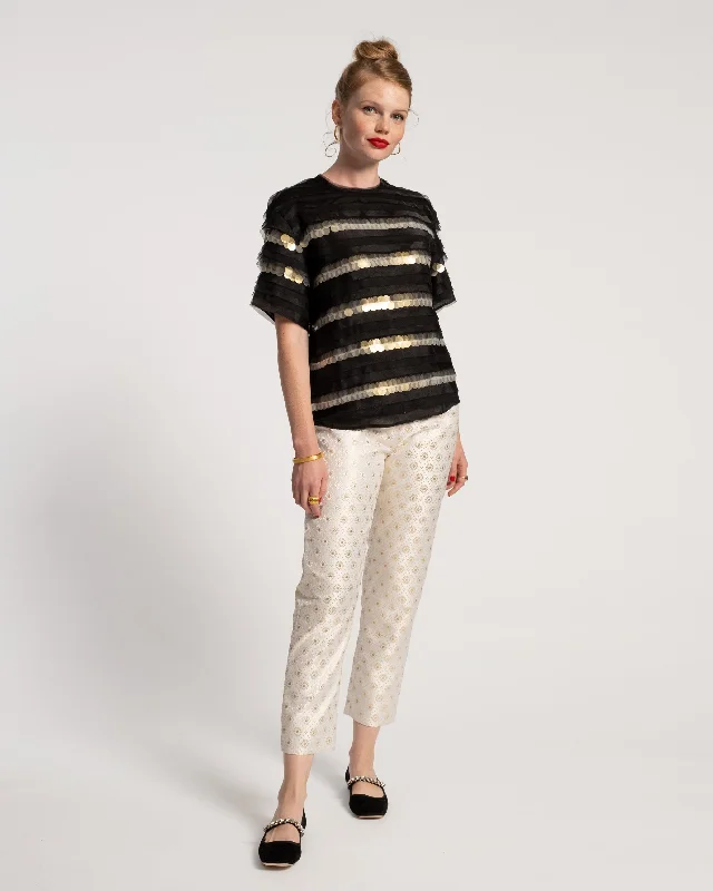 elegant fitted chino pants -Lucy Pant Metallic Jacquard Gold