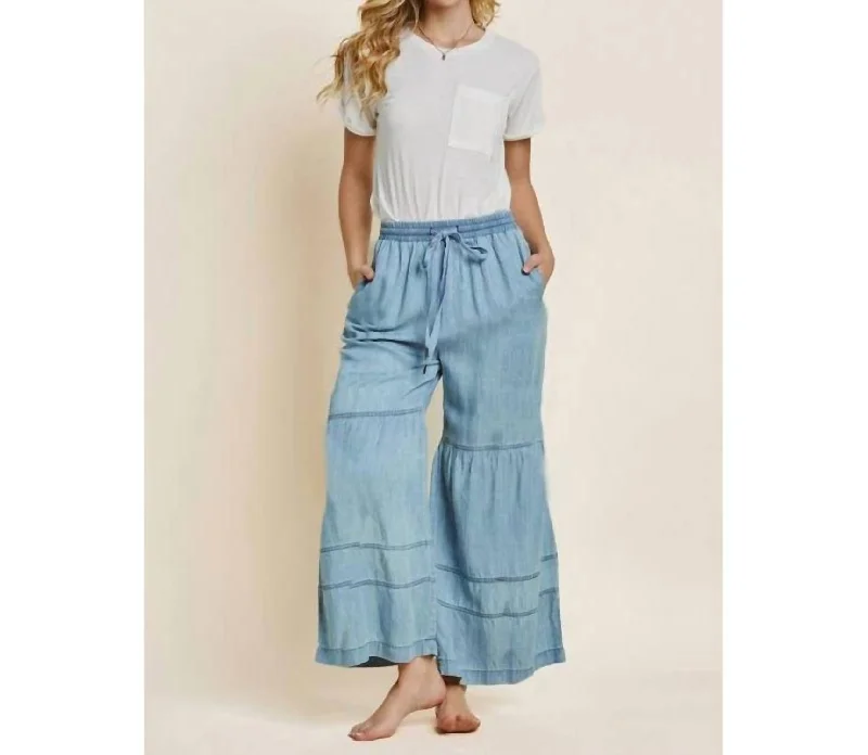 vintage flare skinny pants -Maggie Tiered Wide Leg Pants In Washed Denim