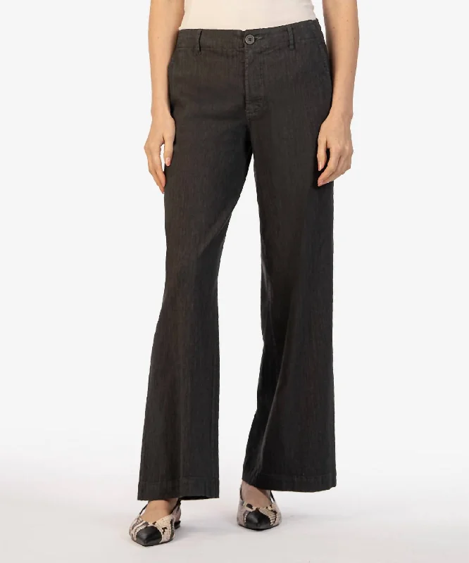 elegant fitted cargo pants -Meg Linen Wide Leg Pant In Charcoal