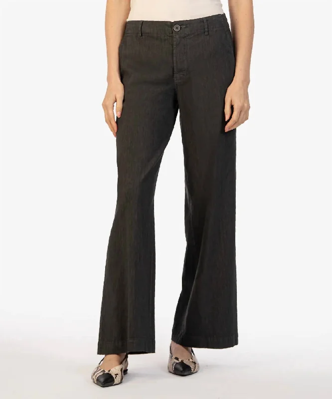 chic high rise sweat pants -Meg Linen Wide Leg Pants In Charcoal