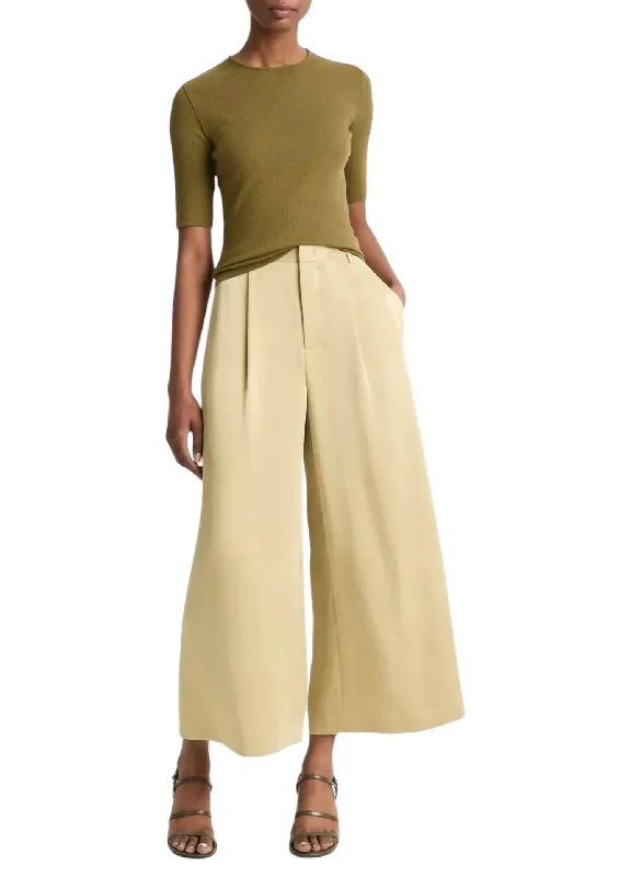 quick dry hiking pants -Mid-Rise Satin Culotte Pants In Pale Cliff