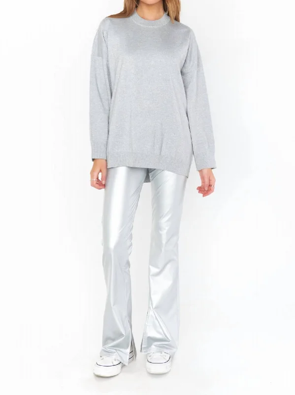 flared hem casual pants -Nashville Pull Flare Pant In Silver