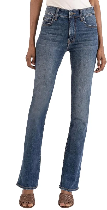 stretchy leggings casual pants -Natalie High Rise Fab Ab Bootcut Jeans In Allied Wash