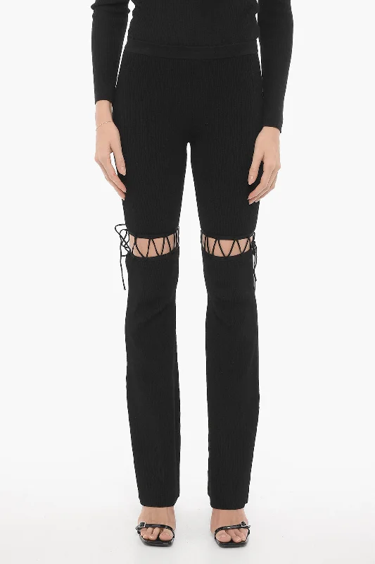 stylish pocket chino pants -Nensi Dojaka Ribbed Flared Pants with Lace-up Detail