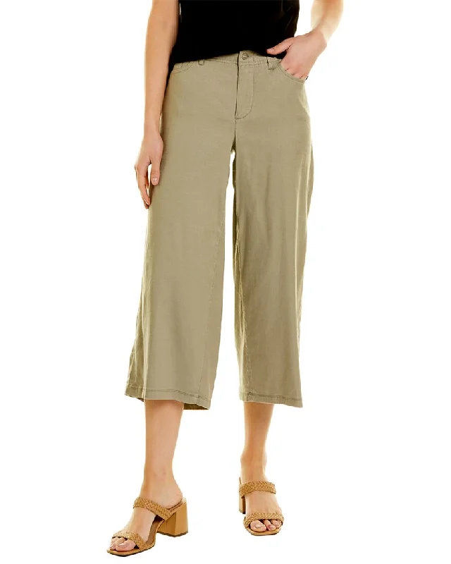 trendy pleated sweat pants -NYDJ Petite Cropped Wide Leg Linen-Blend Pant