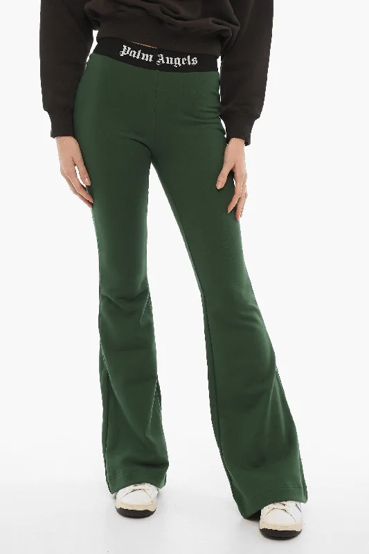 eco-friendly hemp pants -Palm Angels Flared Sweat Pants with Logoed Elastic Band