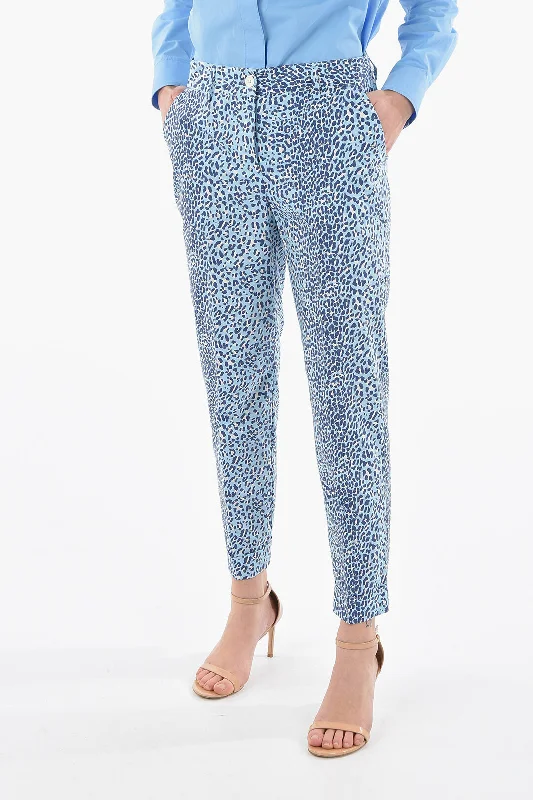 breathable mesh wide leg pants -Parosh Animal Printed COPARD Trousers with Side Pockets