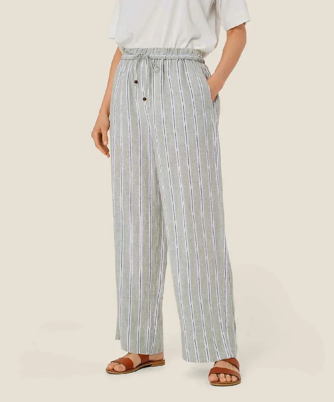 elegant satin sweat pants -Penla Striped Linen Pant In Bog Print