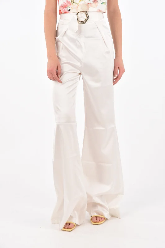 elegant satin leggings pants -Philipp Plein Silk JEWEL Palazzo Pants