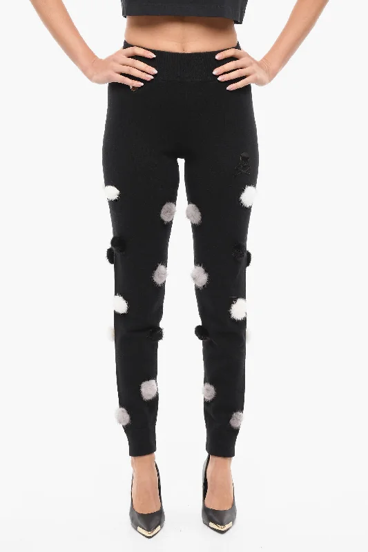 tailored slim cargo pants -Philipp Plein Wool Blend SKULL Sweatpants with Fur Pon Pon