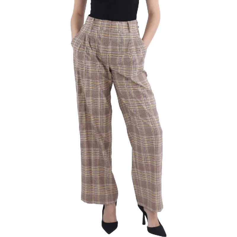 soft bamboo cargo pants -Plus Womens Plaid High Rise Wide Leg Pants