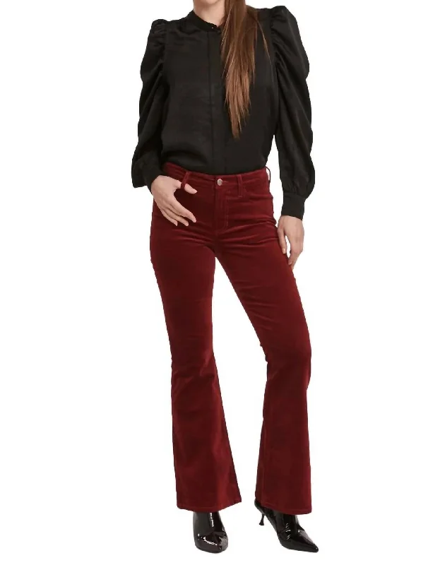 warm thermal dress pants -Rosa Mid Rise Full Pant In Velveteen Burgundy