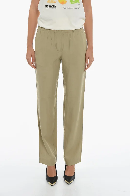 trendy high rise pants -Samsoe Samsoe Solid Color HOYS Pants with Drawstring Waist