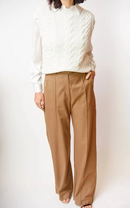 elegant satin cargo pants -Tan Wide Leg Trouser