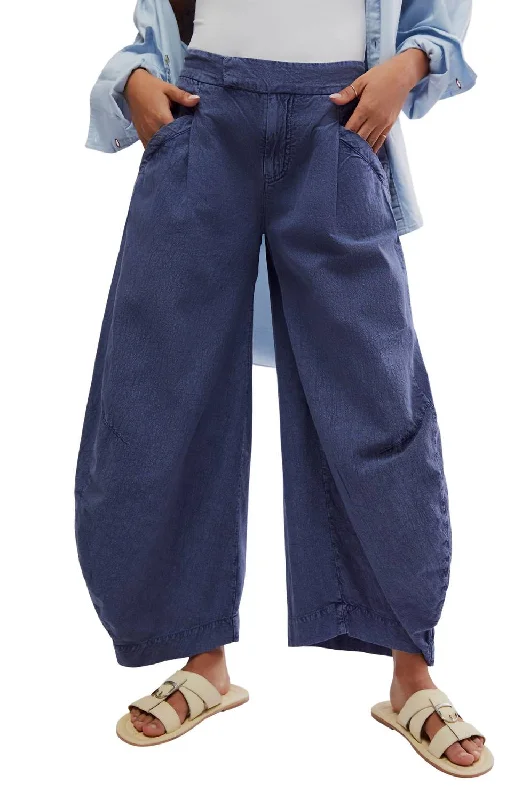 soft knit casual pants -Teagan Washed Barrel Trouser In Midnight Rain