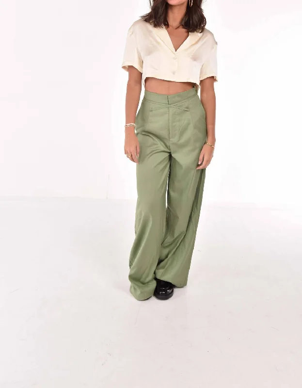 flared hem jogger pants -Tie Pants In Olive