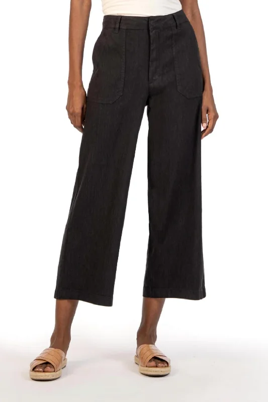 stretchy leggings sweat pants -Topaz Wide Leg Pants In Black