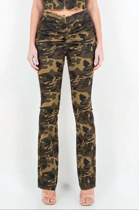 quick dry chino pants -V-Cut Camo Flared Pants In Olive Camo