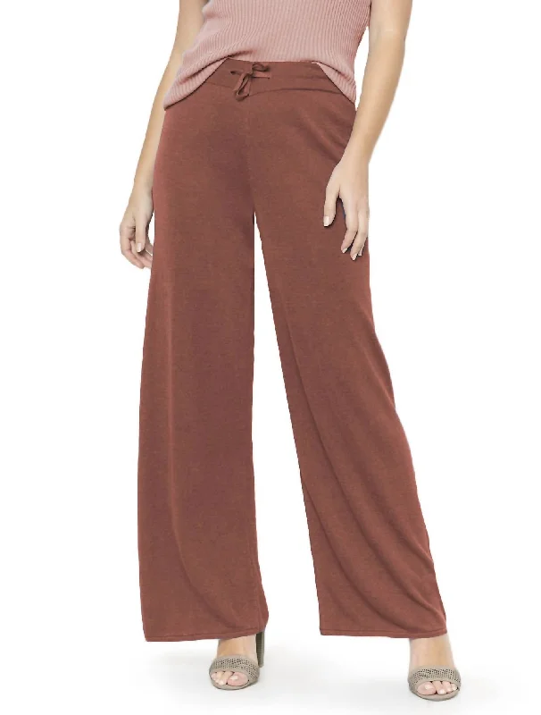 warm layered sweat pants -Wide Leg Linen Knit Pant In Bronze