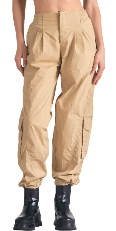 trendy paperbag jogger pants -Women's Cargo Pants In Tan