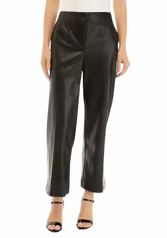 durable work wide leg pants -Women's Faux Leather Wide Leg Pants In Black