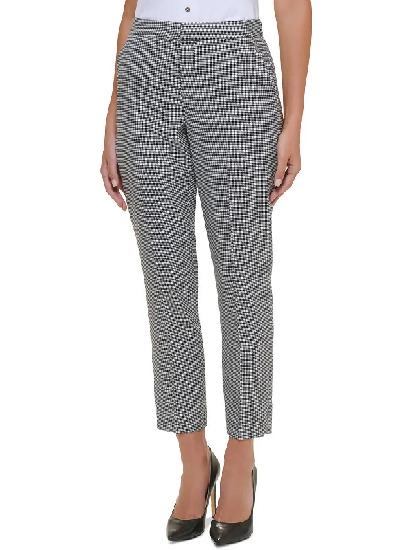 cozy fleece cargo pants -Womens High Rise Houndstooth Ankle Pants