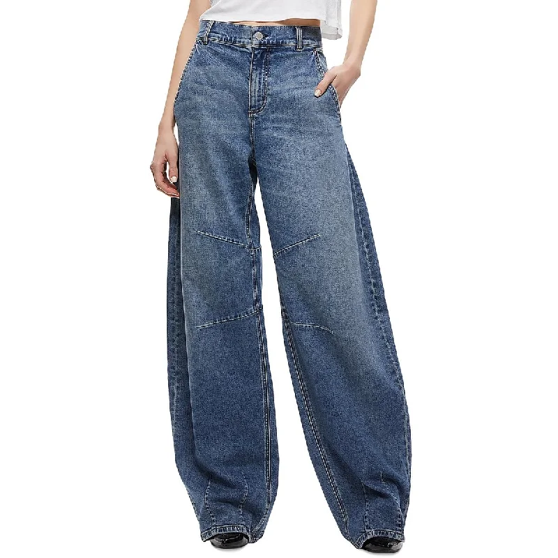 trendy track skinny pants -Womens Low Rise Medium Wash Wide Leg Jeans