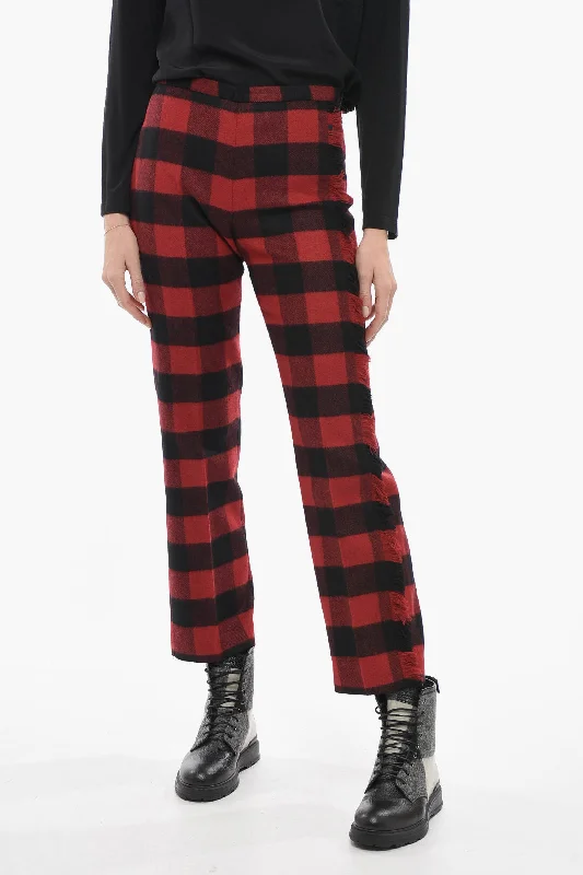 stylish palazzo wide leg pants -Woolrich Stretch Wool Pants with Check Pattern