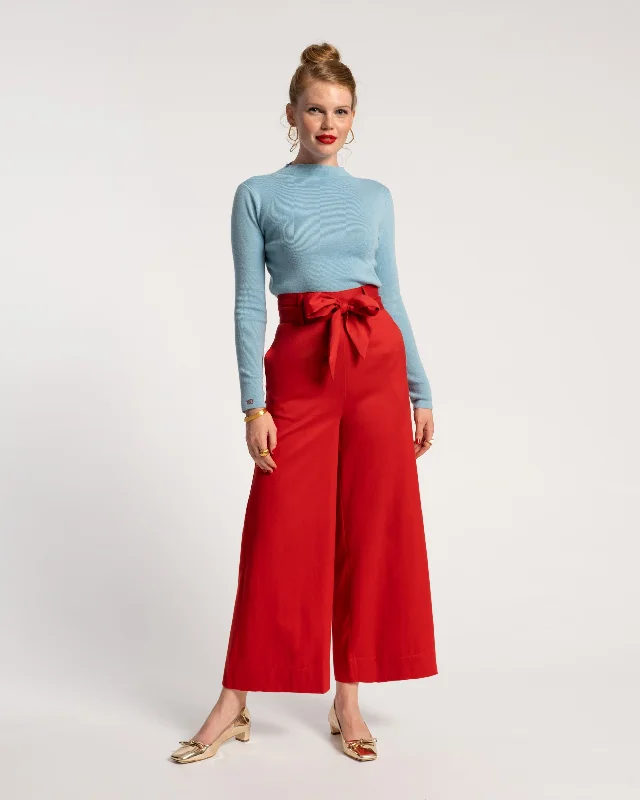 cozy velour chino pants -Zoey Belted Cotton Pant Red